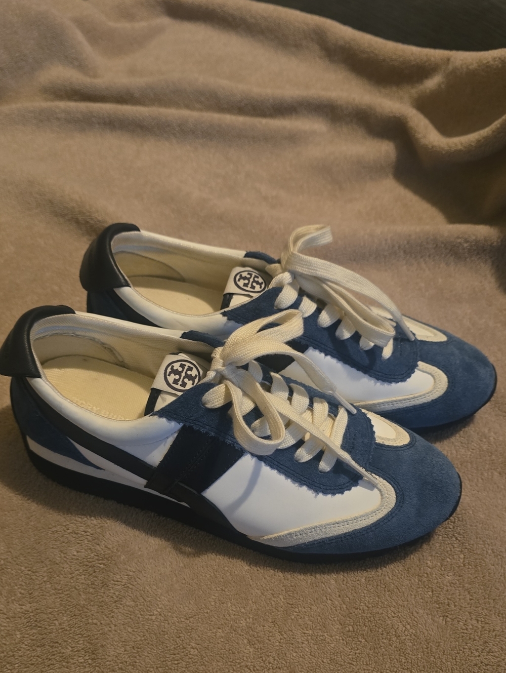 Tory Burch Navy Blue and White Suede-Trim Lace Up Sneakers [8.5M]